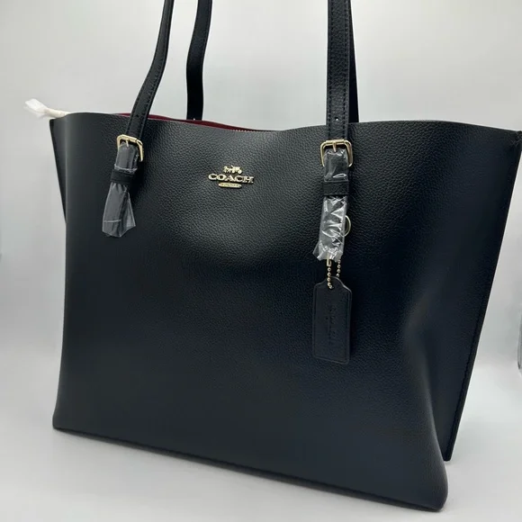 Leather Lth Mollie Tote Coach Silver/Black Mollie Tote Bag